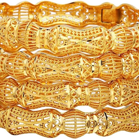 Gold Color Copper Bangles 4pcs Set for Women Mothers Day Anniversary Gift - Picture 1 of 8